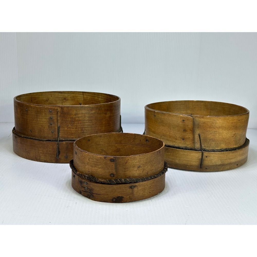 Antique Bentwood Grain Sifter Set 3 Horsehair Mesh Primitive Farmhouse Decor